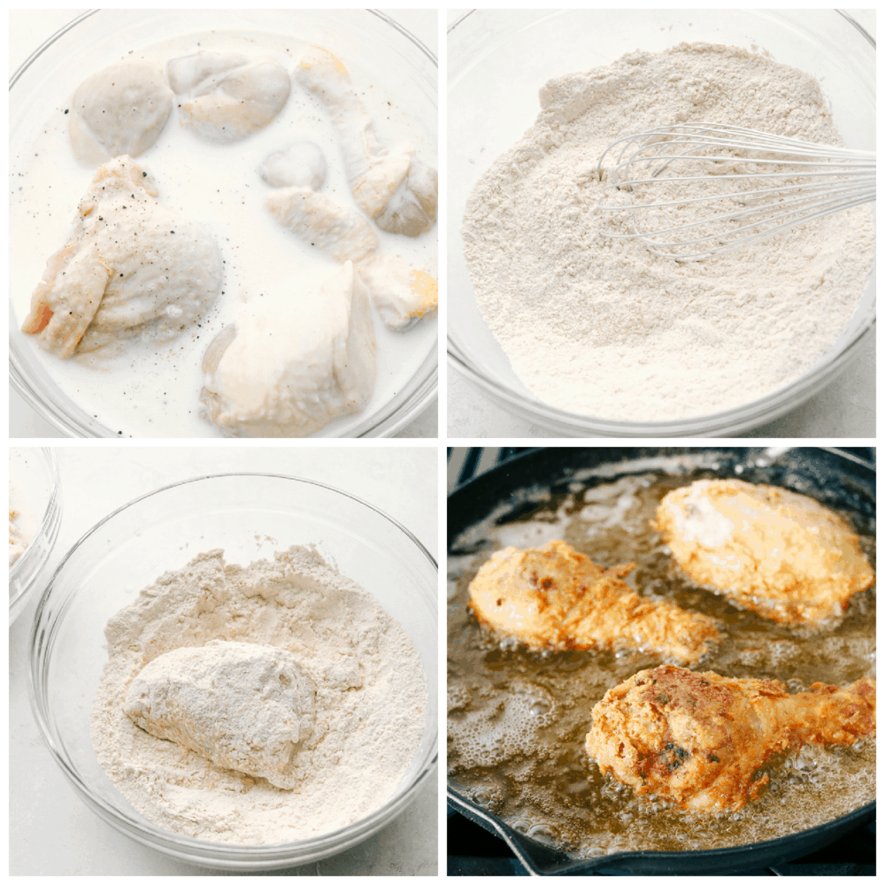 The Best Fried Chicken is literally at your fingertips! Way easier than you think and this fried chicken tastes even better than famous Roscoe's Chicken! Brining, dredging and frying chicken.