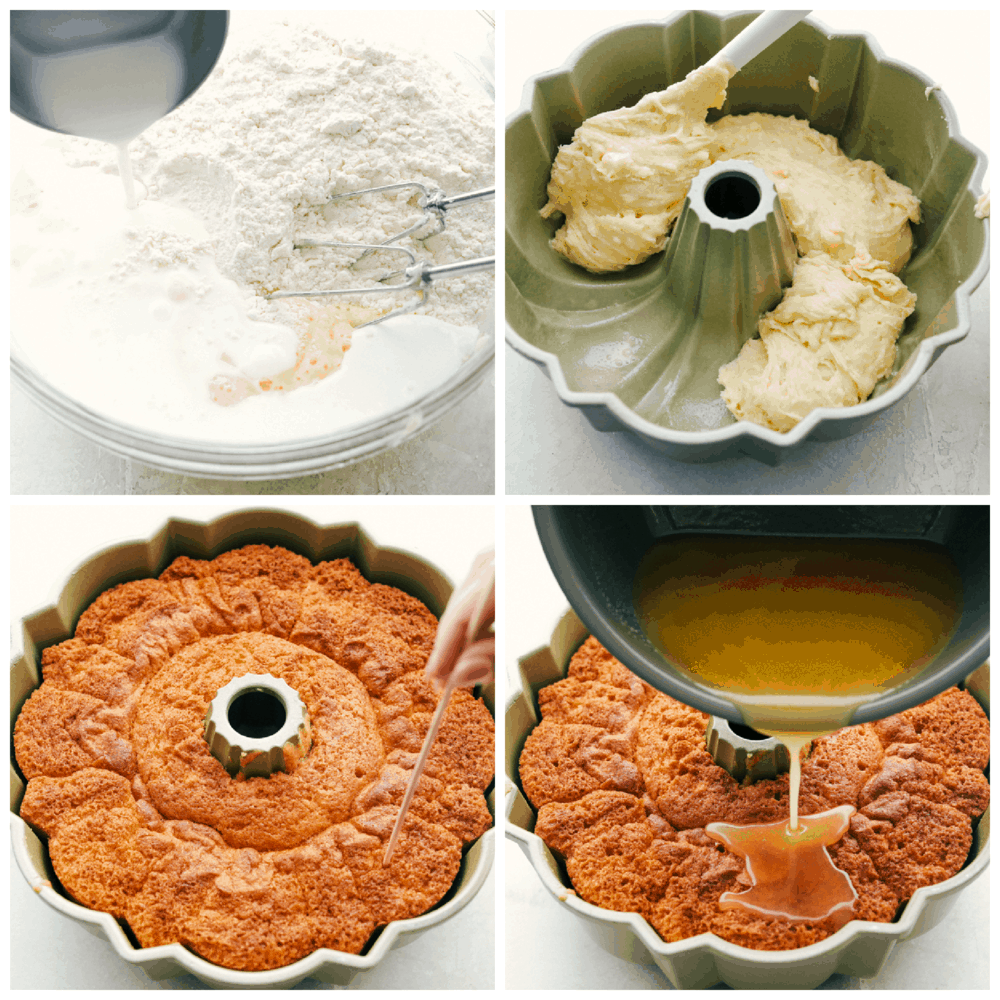 Kentucky Butter Cake is a moist, soft, buttery cake that is incredibly delicious. This luscious cake soaks up a buttery sweet sauce, that leaves a golden scrumptious crust you are going to love! Mixing the cake, putting it in the bundt pan and doing the drizzle.