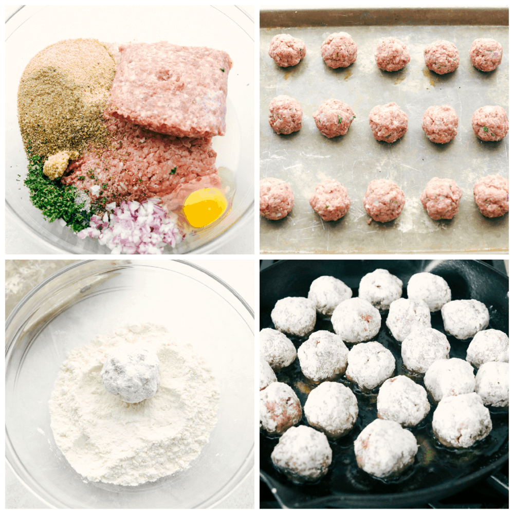 Greek Meatballs also known as Keftedes, are full of flavor and super delicious. These have all the greek flavor and super easy to make! Making the meatballs, rolling it in flour and frying in oil.