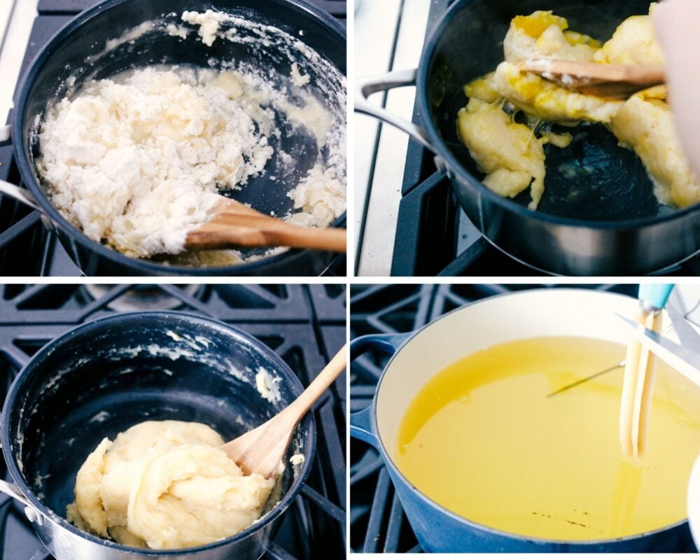 All I have to hear is the word, Churros, and my mouth starts to water. Light fluffy dough is fried and then covered in cinnamon and sugar, totally heavenly! Making the dough in the saucepan and frying them in a dutch oven.