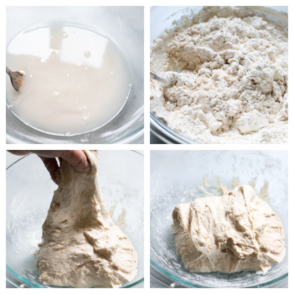 Sourdough Bread is one of the most flavorful, good-for-you loaves of bread out there. Easier than you think with a taste and texture that is absolutely heavenly! Mixing the starter with flour, and stretching and folding.