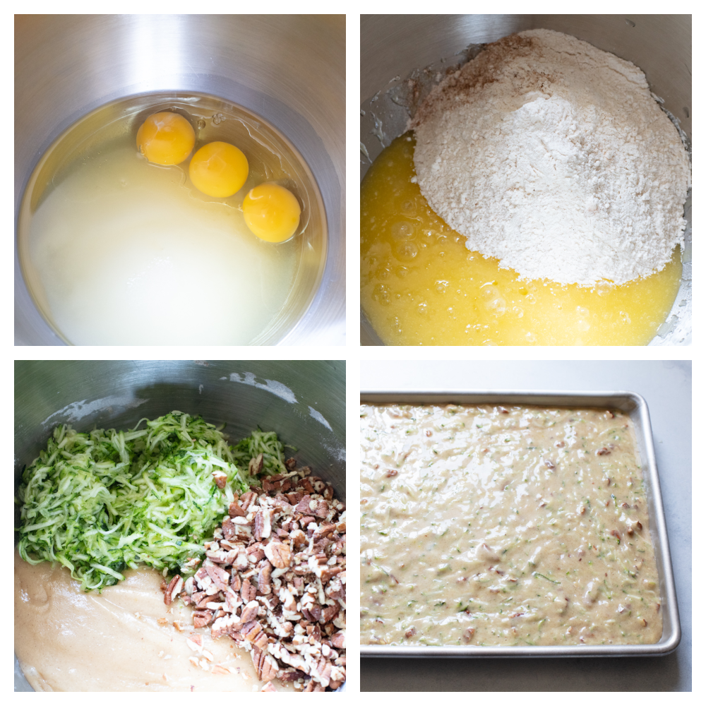 Zucchini Bars with Brown Butter Frosting is deliciously moist and absolutely heavenly. This is one of the best ways to use up those extra summer zucchini. The process of making zucchini bars.