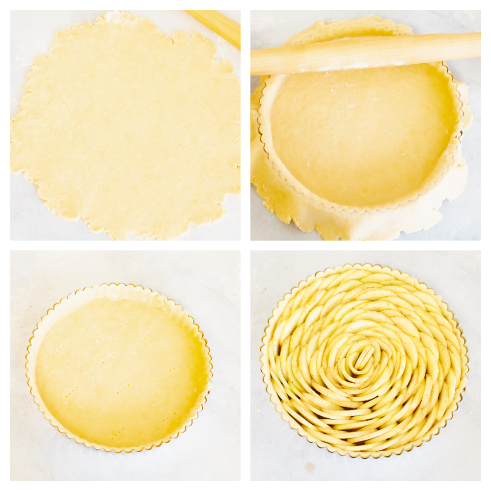 Loaded with fresh apples and baked to a perfect golden brown, this beautiful apple tart is the pastry of the summer! A combination of buttery, nutty, and tart, it tastes as good as it looks! Process shots of preparing crust and adding apple slices.