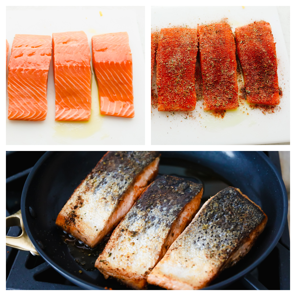 Easy and Amazing Blackened Salmon is a foolproof way to cook restaurant-worthy salmon at home! The salmon is tender and flakey and packed with flavor that is going to wow your taste buds! Fresh salmon, coated in blackened spices and seared in a skillet on the stove.