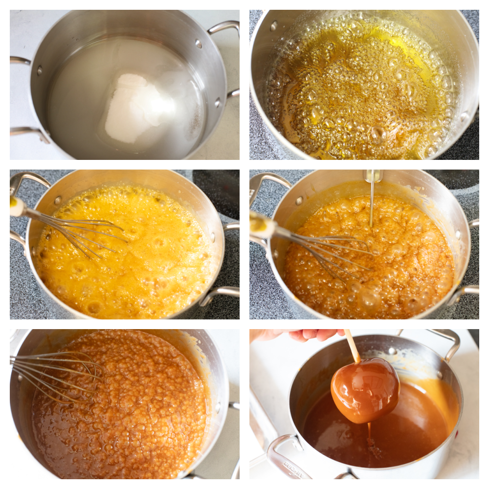Celebrate fall by making these gourmet homemade caramel apples at home! They are the perfect blend of tart and sweet, topped with layers of indulgent caramel. Process shots of making caramel sauce.