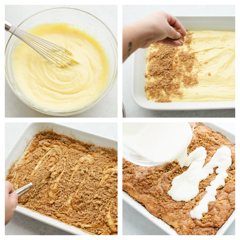 Honeybun cake is a super moist cake swirled with cinnamon and sugar and covered in a delicious vanilla glaze. Absolutely mouthwatering, this tried and true recipe tastes like a cinnamon roll but in cake form! 4 step by step pictures of the baking process.