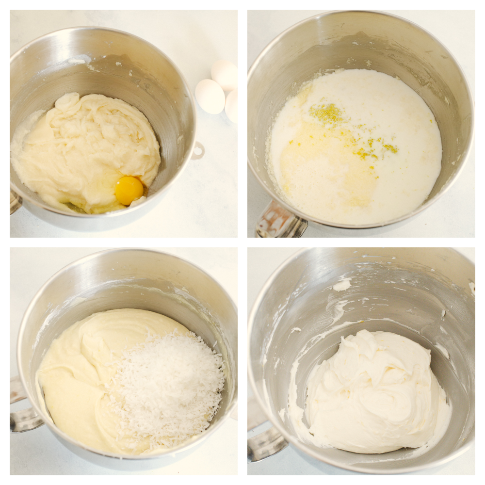 Lemon coconut cake is the perfect combination of delicious flavors and a soft texture! Moist and topped with the flaked coconut, this cake is insanely delicious and SOO good! 4 step by step pictures showing how to mix cake batter.