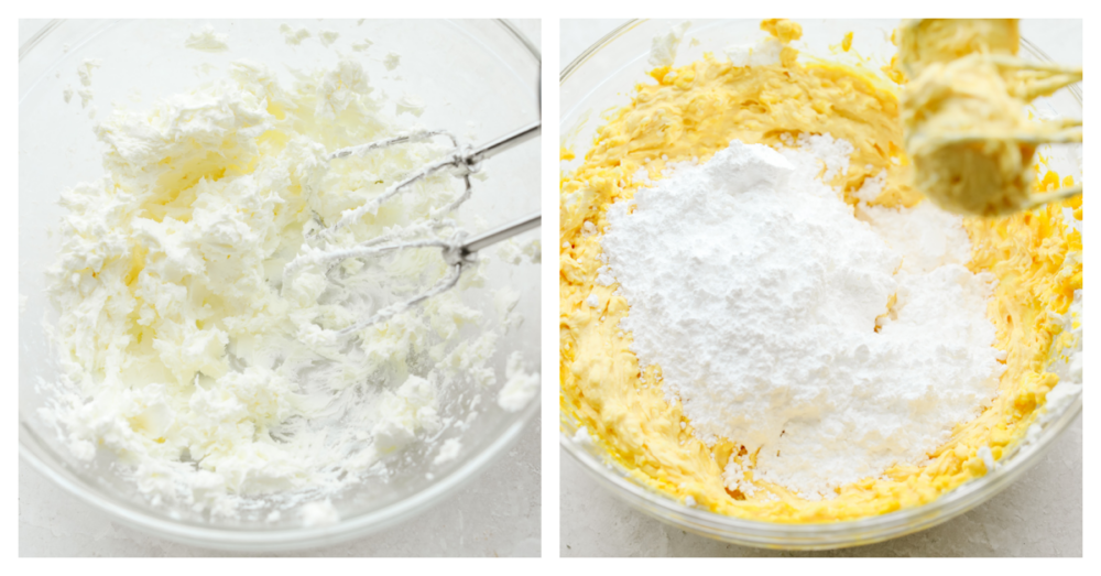 Pumpkin pie dip is deliciously light and fluffy! It has to creamiest texture and the spices bring that pumpkin pie flavor to life! It is something that your whole family will go crazy over!ย 2 pictures showing how to mix the ingredients together.