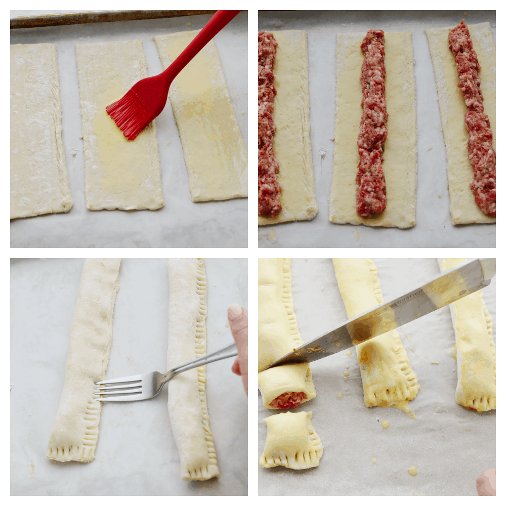 Sausage rolls are perfectly flaky, savory, and absolutely delicious! The best appetizer or snack, these sausage rolls will for sure be a hit among your party guests! 4 pictures showing how to make sausage rolls.
