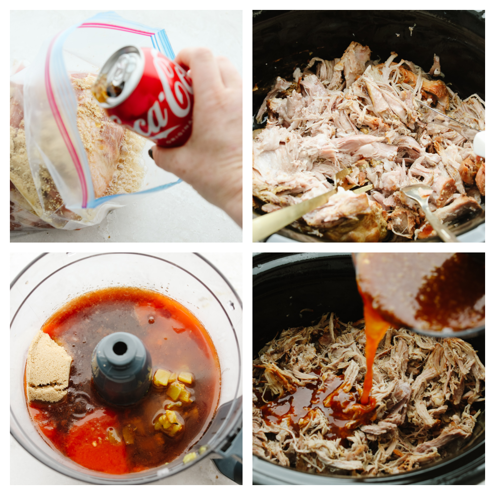 Perfectly sweet and tender, pulled pork is the absolute best when it comes to meat for your meal! This tried and true recipe is definitely one for the books! 4 pictures showing how to marinate pork and how to make the sauce.