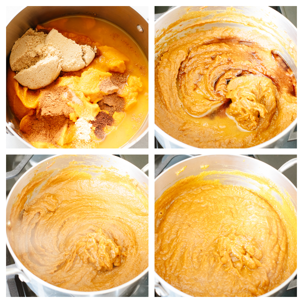Pumpkin butter is thick, creamy, and delicious! It's super sweet with the perfect amount of pumpkin flavoring and can be put on basically anything! It's so delicious, your family will go crazy over it! 4 steps to mixing ingredients for pumpkin butter.