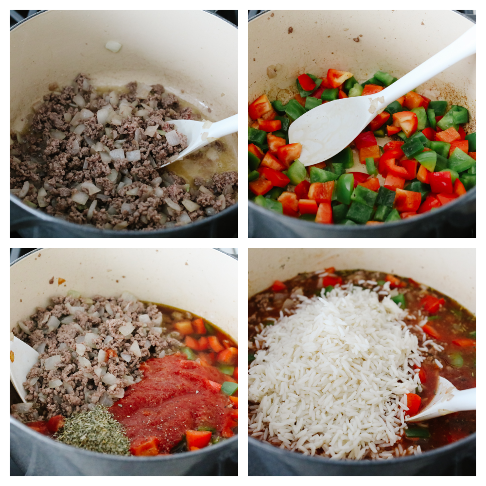 Stuffed pepper soup is delicious, hearty, and full of flavor! Filled with so many different ingredients, it's insanely good and will definitely fill your belly! 4 step by step pictures on how to mix ingredients into a pot to make soup.