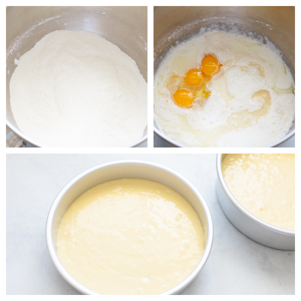 Yellow cake is a classic dish that we all know and love! Perfectly moist with a light and fluffy texture, it's a cake that we make ALL the time because everyone loves it! Mixing wet and dry ingredients together in three steps.