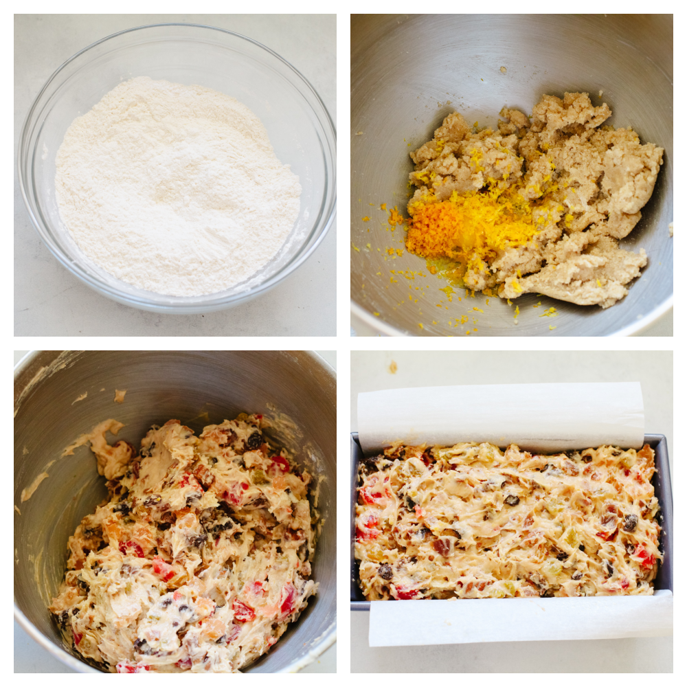 Fruit cake is a classic holiday dessert that you're going to love! With this recipe, you'll get a moist, flavorful treat every time! Process shots of preparing batter and adding to loaf pan.