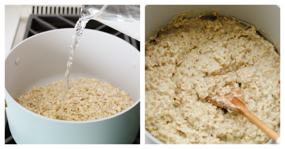 A warm, tasty bowl of homemade oatmeal is the perfect way to start your day! Here are 4 yummy variations filled with fresh fruit, nuts, brown sugar, and more! Process shots of making oatmeal from scratch.