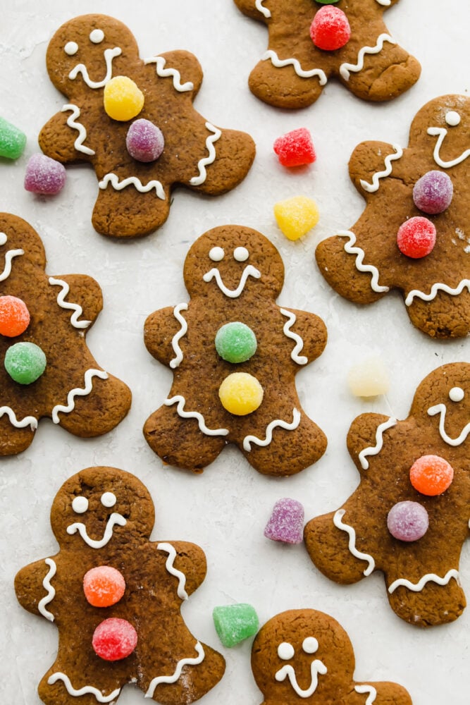 Soft and chewy gingerbread cookies are my favorite Christmas treat to decorate with my kids. They're just as delicious to eat as they are cute to look at! Decorated gingerbread cookies.