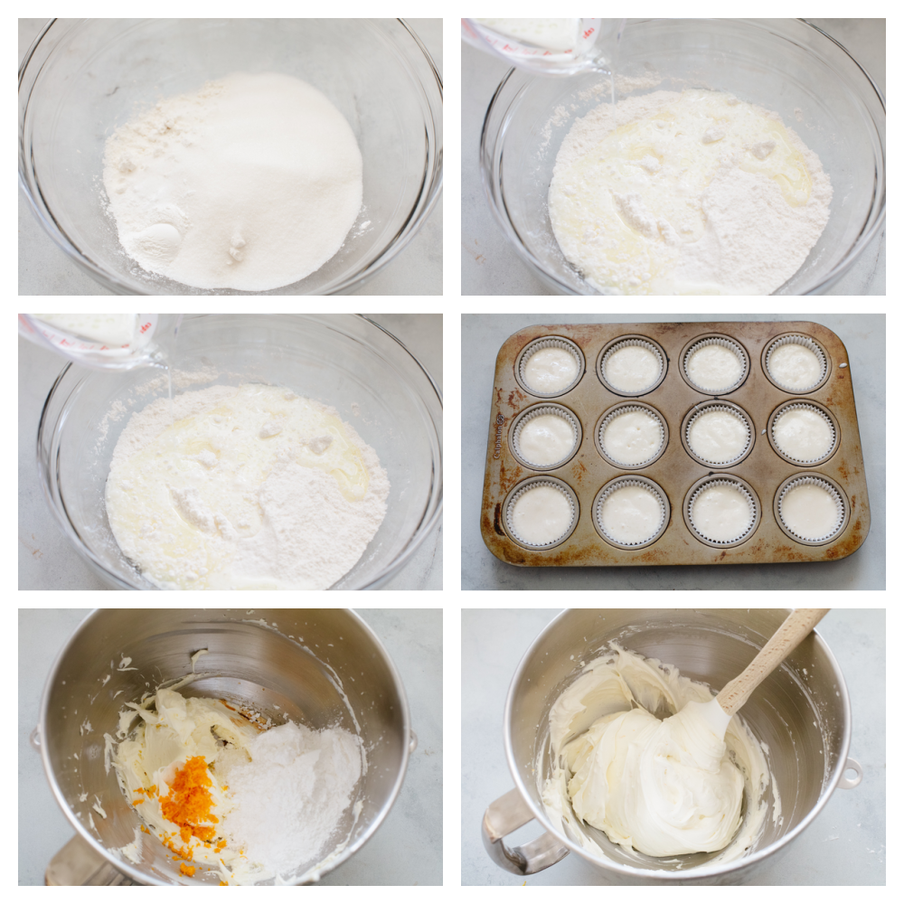 All the cannoli flavors you love in a bite-sized cupcake! Cannoli cupcakes are moist and tender with the most delicious mascarpone whipped cream frosting! Process shots of preparing cupcake batter and frosting.
