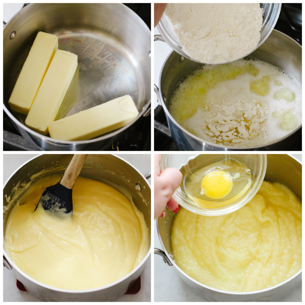 Eclair cake is moist and sweet, made with vanilla filling, a buttery crust, and whipped cream topping. There are so many toppings to choose from and you will be amazed at how insanely soft and delicious this cake is! Process shots of preparing cream puff crust.