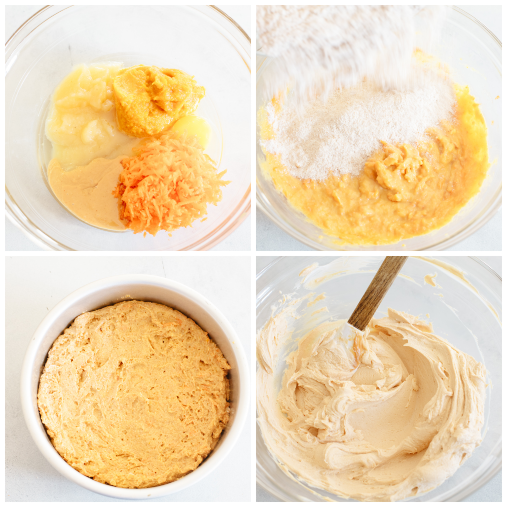 Making your dog a birthday cake is the best way to spoil them on their special day! This furry friend-approved cake is filled with healthy ingredients like yogurt, pumpkin, applesauce and carrots! They’ll love every bite! Process shots of making cake batter.