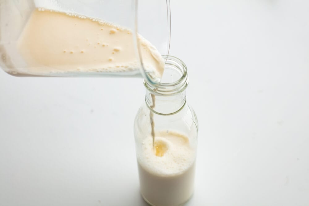 This homemade half and half is easy and it takes less than 5 minutes to make . Keep this recipe on hand, and you will never have to buy this at the store again! Half and half being poured into a glass jug.