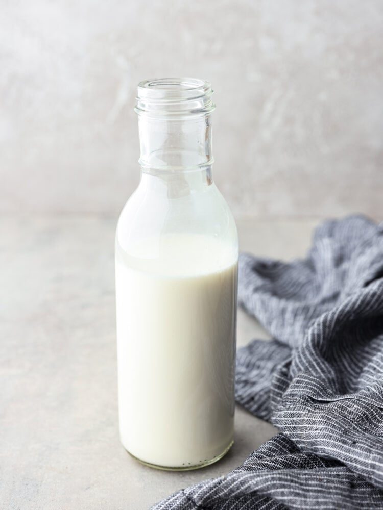 This homemade half and half is easy and it takes less than 5 minutes to make . Keep this recipe on hand, and you will never have to buy this at the store again! A jug of homemade half and half.