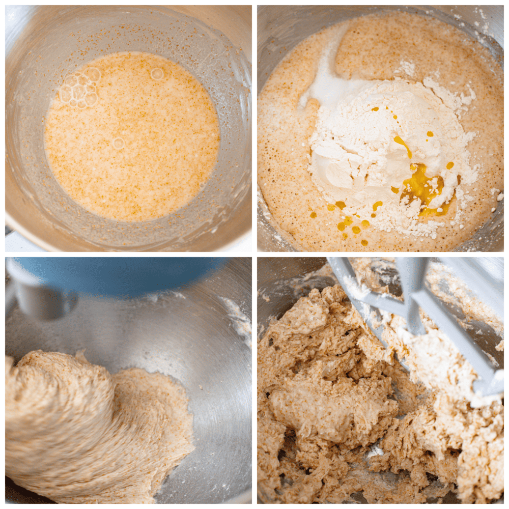 This homemade pita bread is soft, fluffy, and full of authentic flavor! Yes, you can buy pita bread at the store, but a freshly baked pita tastes so much better and will make your home smell absolutely delicious. Everyone will want to know what you are making! 4 pictures showing how to mix the dough.