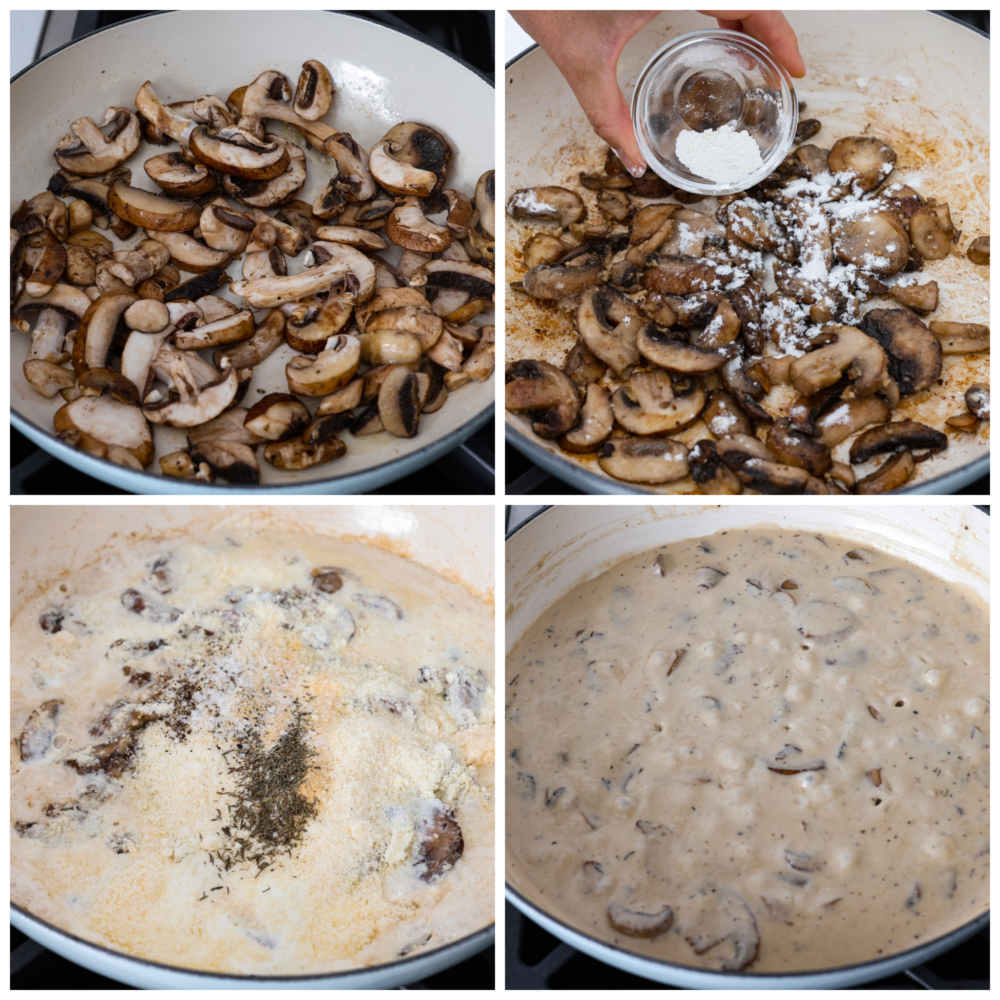 This 15-minute creamy mushroom sauce is so easy to make and packed with rich, savory flavor! Youโre going to love it over pasta and meat dishes! Mushrooms being sautรฉed in butter, then made into a roux and combined with the other sauce ingredients.