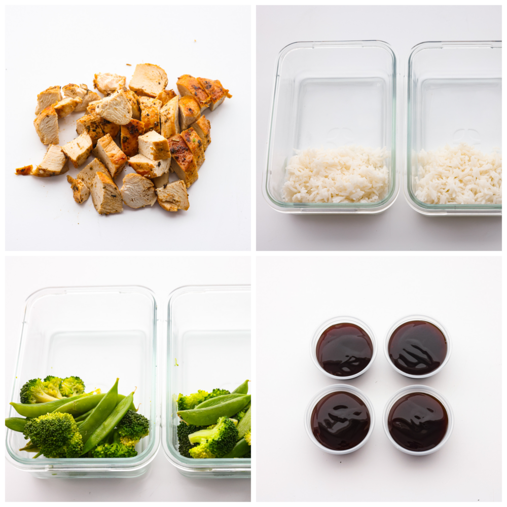 Teriyaki chicken meal prep bowls are perfect for a busy week because they are filling, full of flavor, and healthy. This is an easy make-ahead meal that is something the whole family will love. For lunches or quick dinners, you won't regret having these in the fridge! process photos showing how to assemble the bowls.
