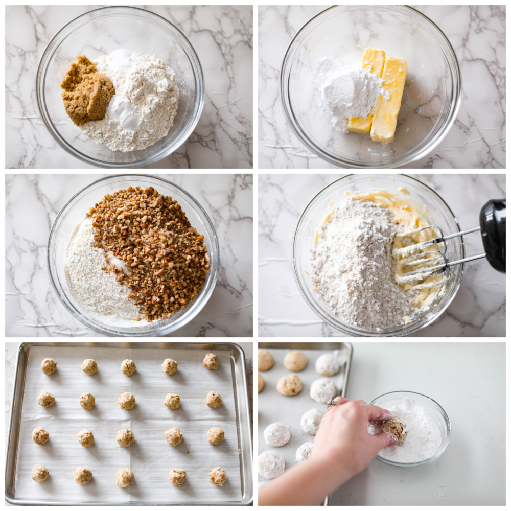 Mexican wedding cookies are buttery, nutty, and coated in powdered sugar that makes them oh-so-good. They are usually a celebratory dessert, but they are so yummy you will want them all the time! Process photos showing how to make the dough, shaping it, and then rolling them in powdered sugar.