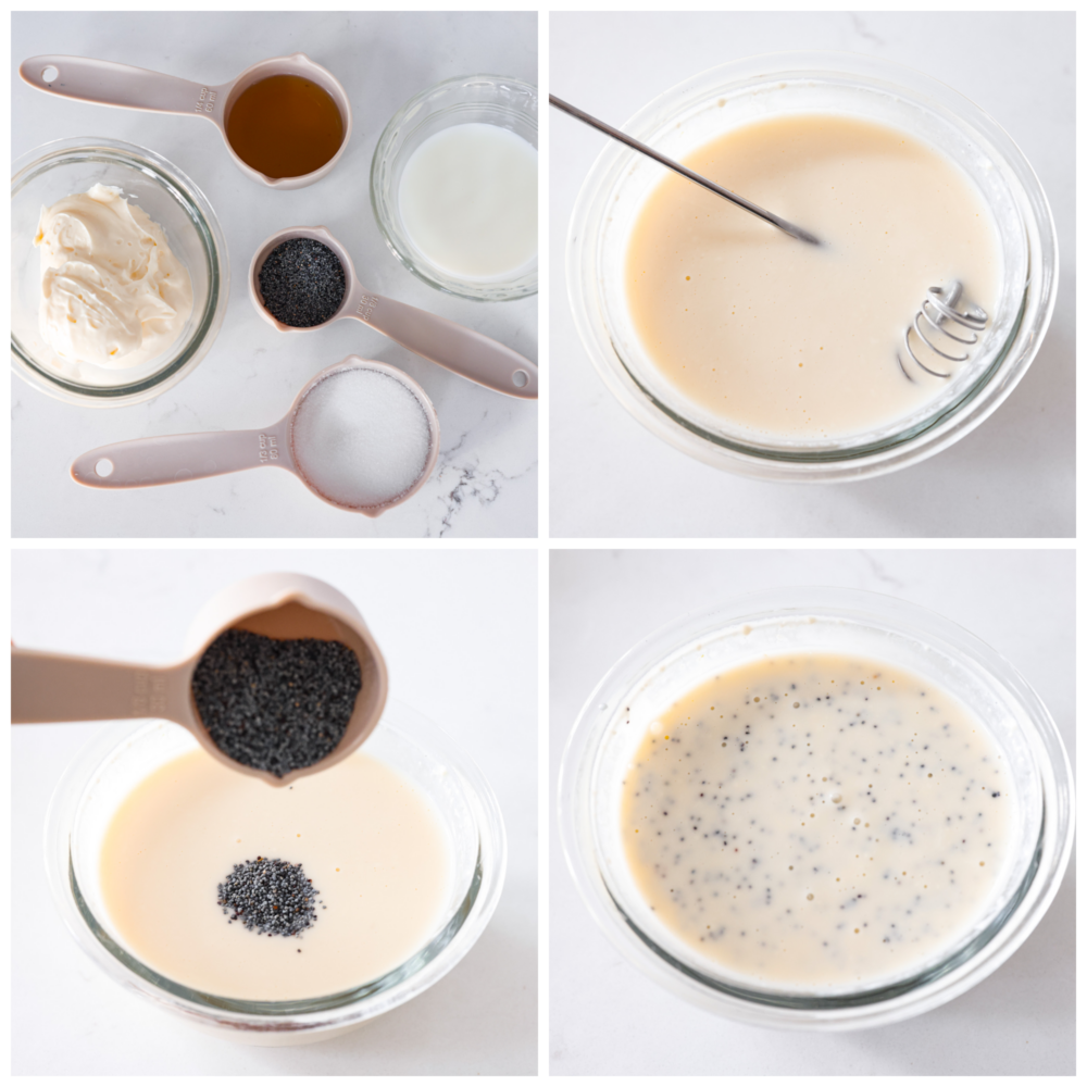Creamy poppyseed dressing is creamy, sweet, and a little tangy. With just 5 simple ingredients, it's perfect on top of a fresh green salad and is a must-have in your recipe book! Process photos showing how to mix up all the ingredients.