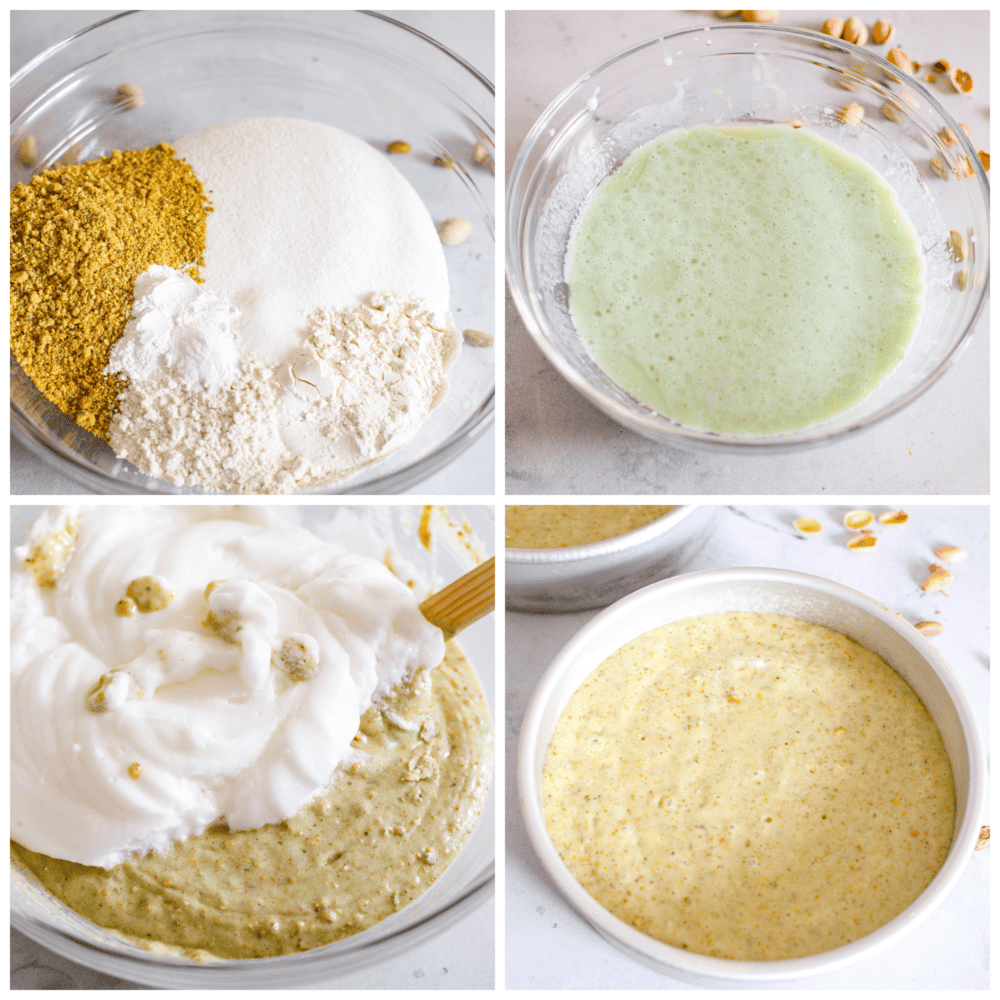 This light and airy Pistachio Cake is made from scratch, full of real pistachios, and topped with a delicious buttercream frosting. It's a classy cake that will impress your guests on any occasion! Process photos showing how to mix the batter.