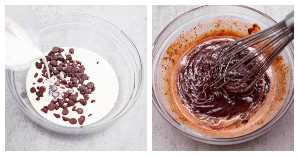 Everyone needs a great chocolate ganache recipe in their cookbook! This recipe is a classic and the best ganache recipe I've ever tried. It's perfectly shiny with rich chocolate flavor, and takes 5 minutes to whip up! Process photos showing how to combine the ingredients.