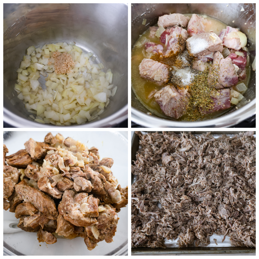 Making carnitas in an Instant Pot is foolproof. With just a few simple ingredients and the magic of pressure cooking, you can have a delicious and satisfying meal ready in no time. Make a batch of this juicy shredded pork for your next taco night, you won't regret it! 4-photo collage of ingredients being added to an Instant Pot and cooked together.