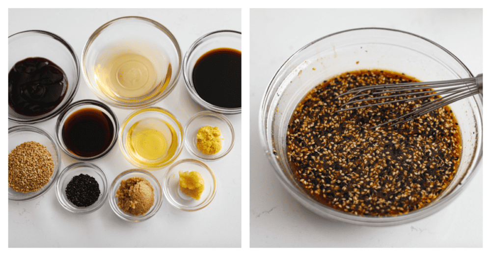 Packed with tangy, savory flavor, and sesame seeds for texture, this homemade Asian salad dressing is the perfect addition to your favorite bowl of greens. It’s made without preservatives and artificial flavors for a dressing you can feel great about using! Dressing ingredients being whisked together.