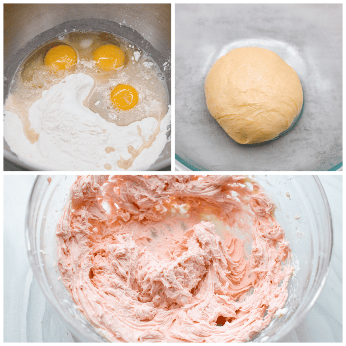 These classic Lofthouse Sugar Cookies are soft and puffy cake-like sugar cookies that taste just like the original! Topped with homemade buttercream frosting and rainbow sprinkles, these cookies will bring your right back to your childhood! 3 pictures showing how to make the batter and the frosting,
