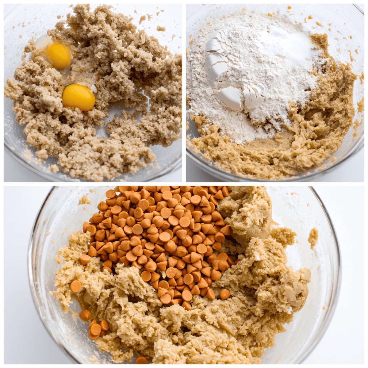 Satisfy your sweet cravings with these classic Butterscotch Cookies. Soft and chewy and packed with sweet butterscotch chips, these golden treats are easy to whip up, making them the ideal treat for any occasion. 3 collage pictures showing how to make butterscotch cookie dough.