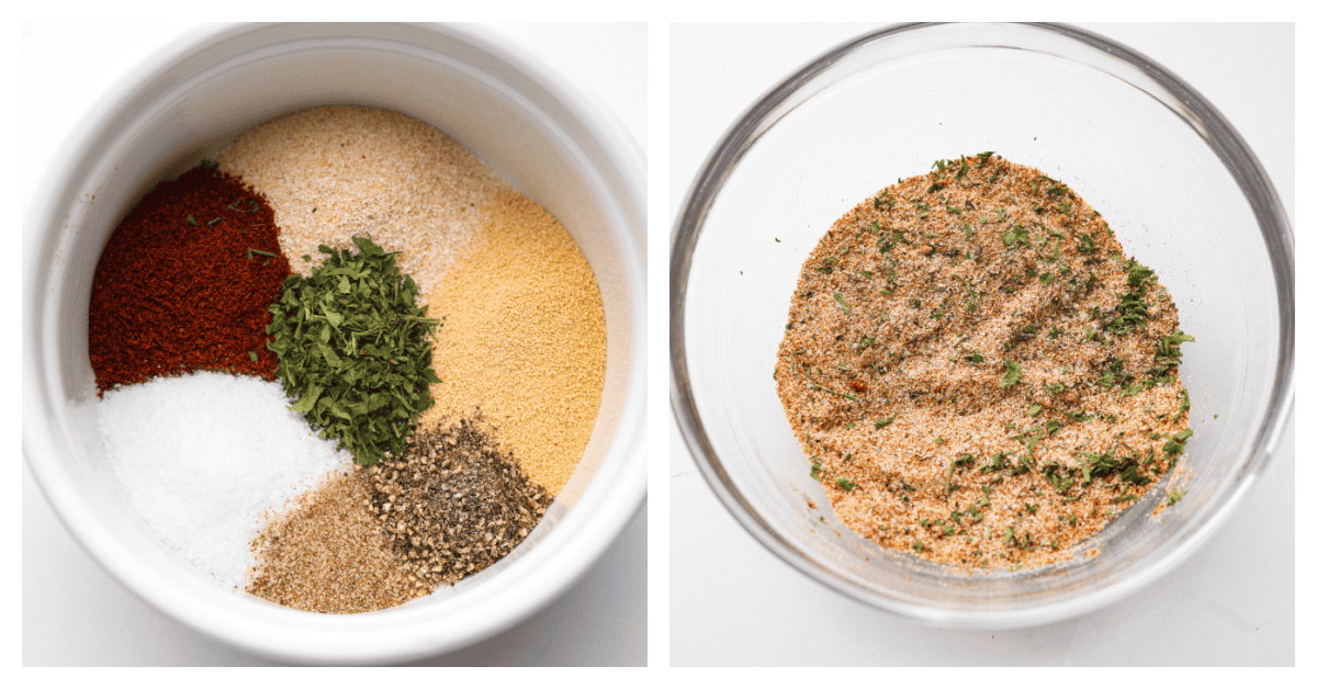 Upgrade your fries with this perfected French fry seasoning! It's packed with flavor, making your homemade fries way better than the drive-thru ones. Seasonings in a bowl being mixed together.