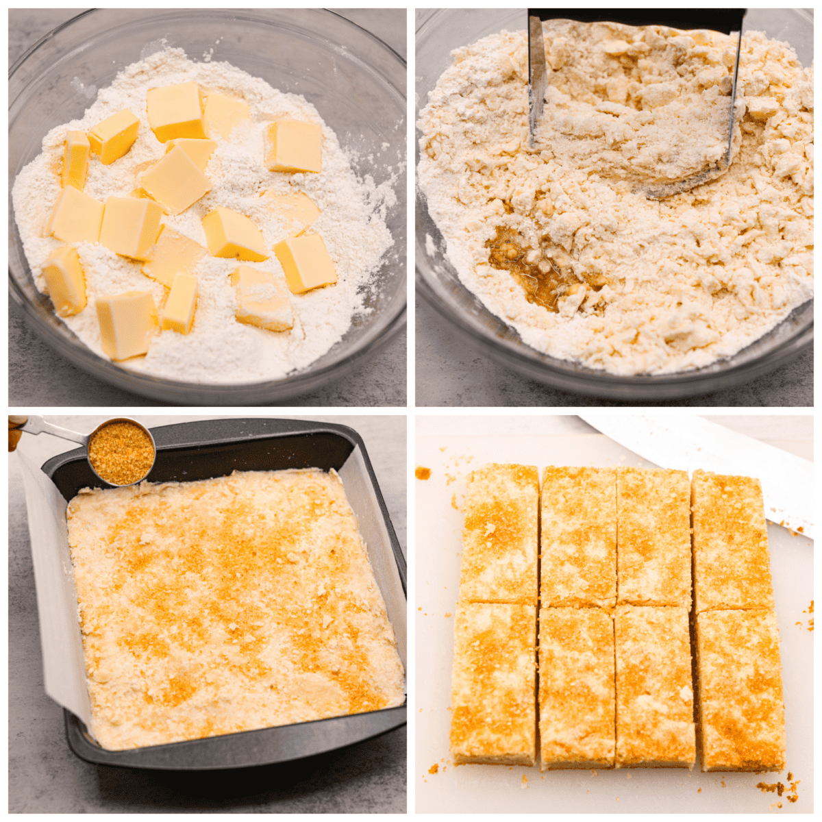 After tasting these delicious Ted Lasso Biscuits in real life, you'll understand just why Rebecca was obsessed with them! They are sweet and have the perfect shortbread texture. A collage of 4 pictures showing how to make the dough.