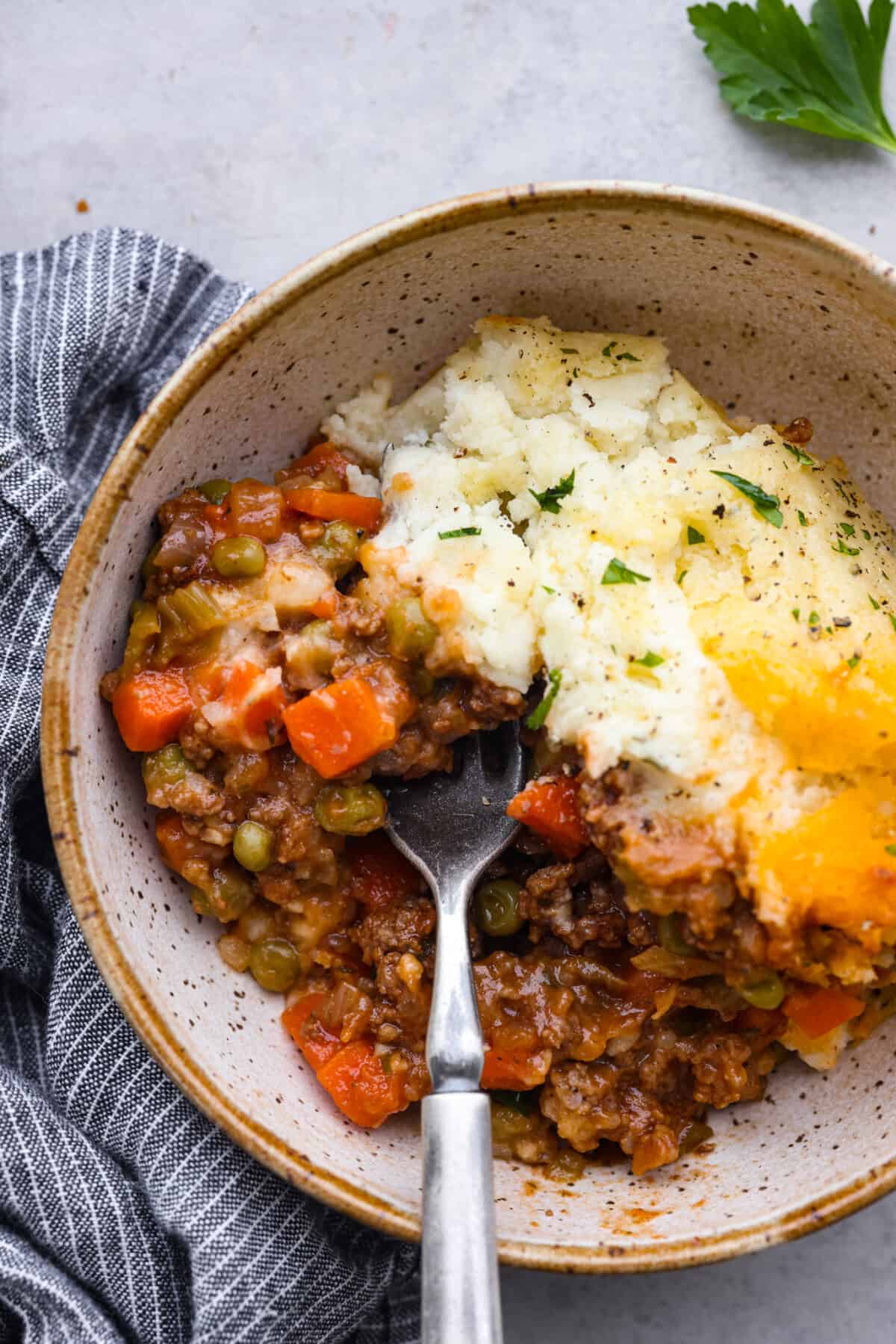 A serving of the meat, vegetables, and mashed potatoes