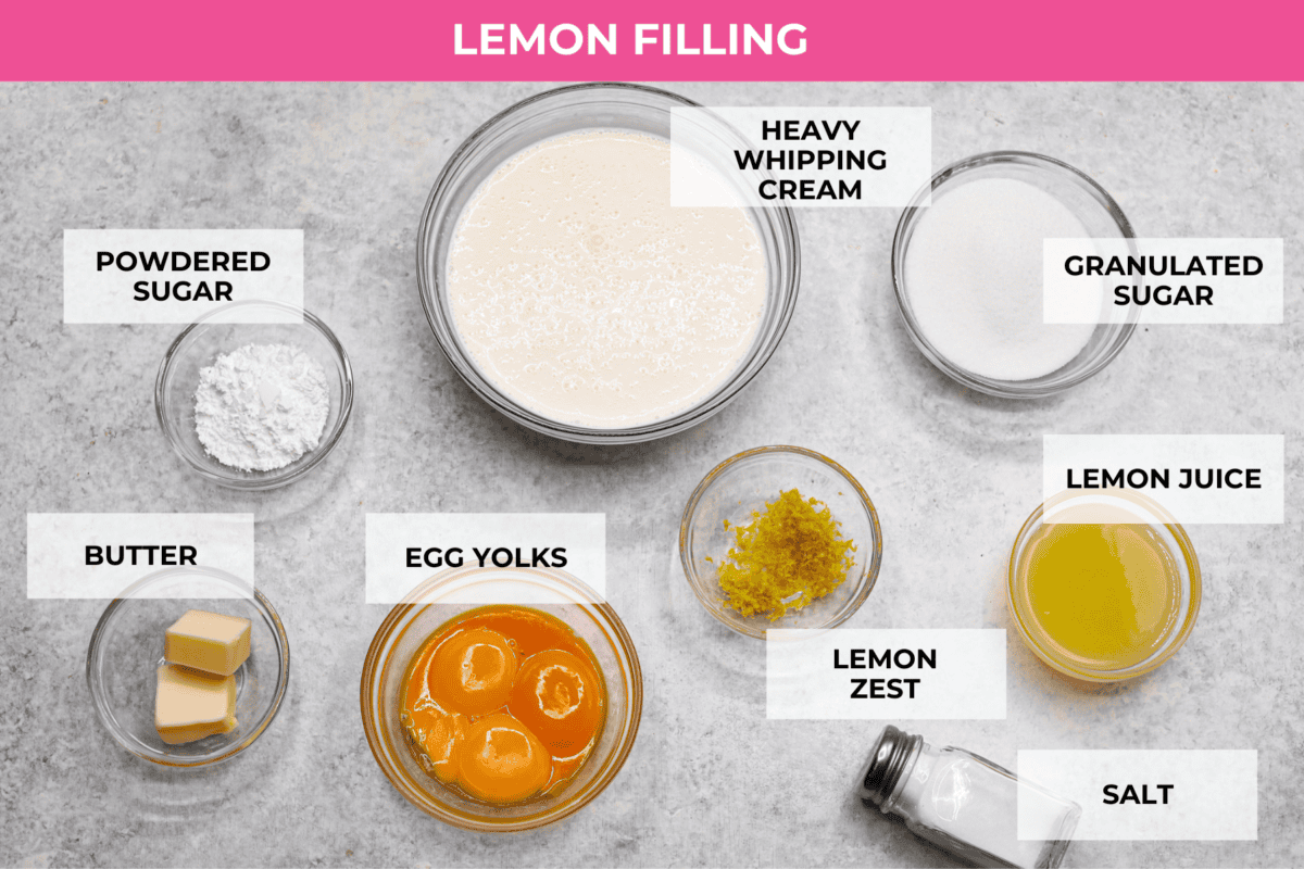 Lemon angel pie is a delightful dessert straight from heaven! It has a creamy lemon filling inside a sweet, airy meringue crust, then topped with fresh whipped cream. Every bite is pure bliss! Ingredients listed to make the lemon filling.