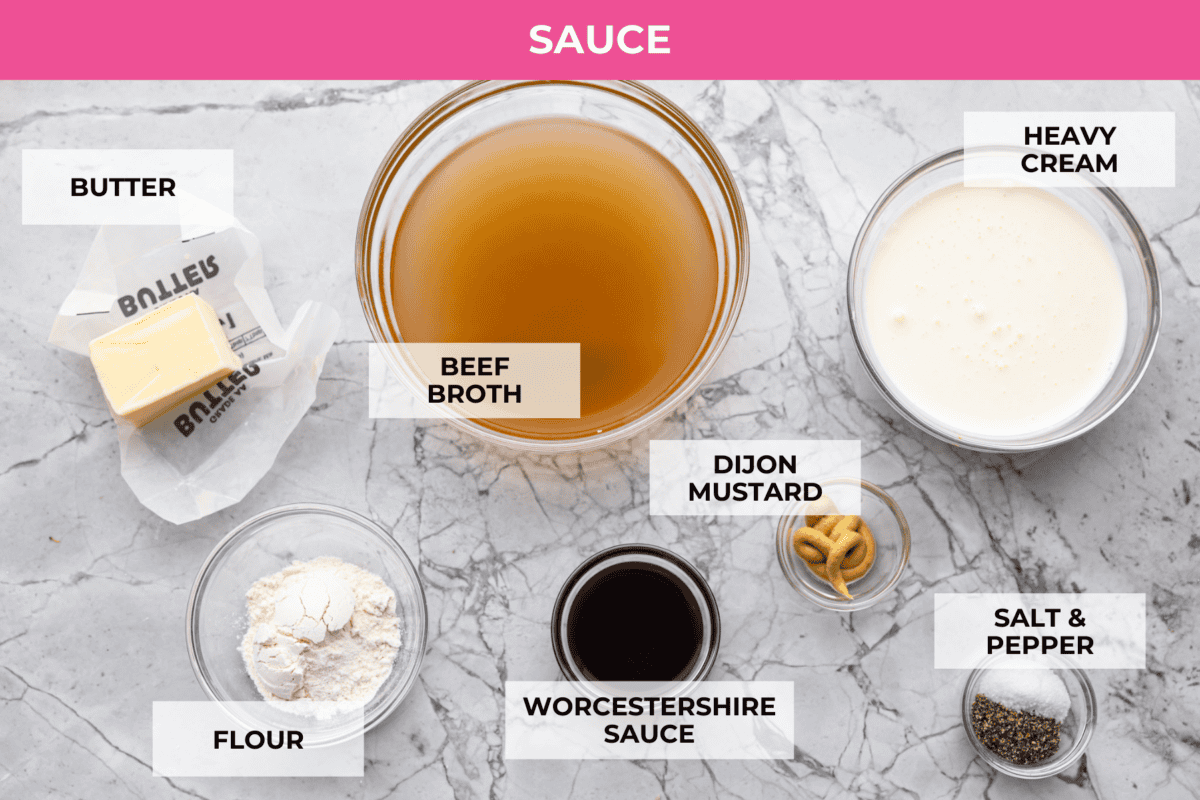 These areย a top favorite recipe on the siteย for a reasonโjuicy meatballs, rich creamy gravy, and SO MUCH FLAVOR. Theyโre easy to make andย way better than IKEAโsย (yes, really!). A top down shot of the ingredients for the Swedish meatball sauce.