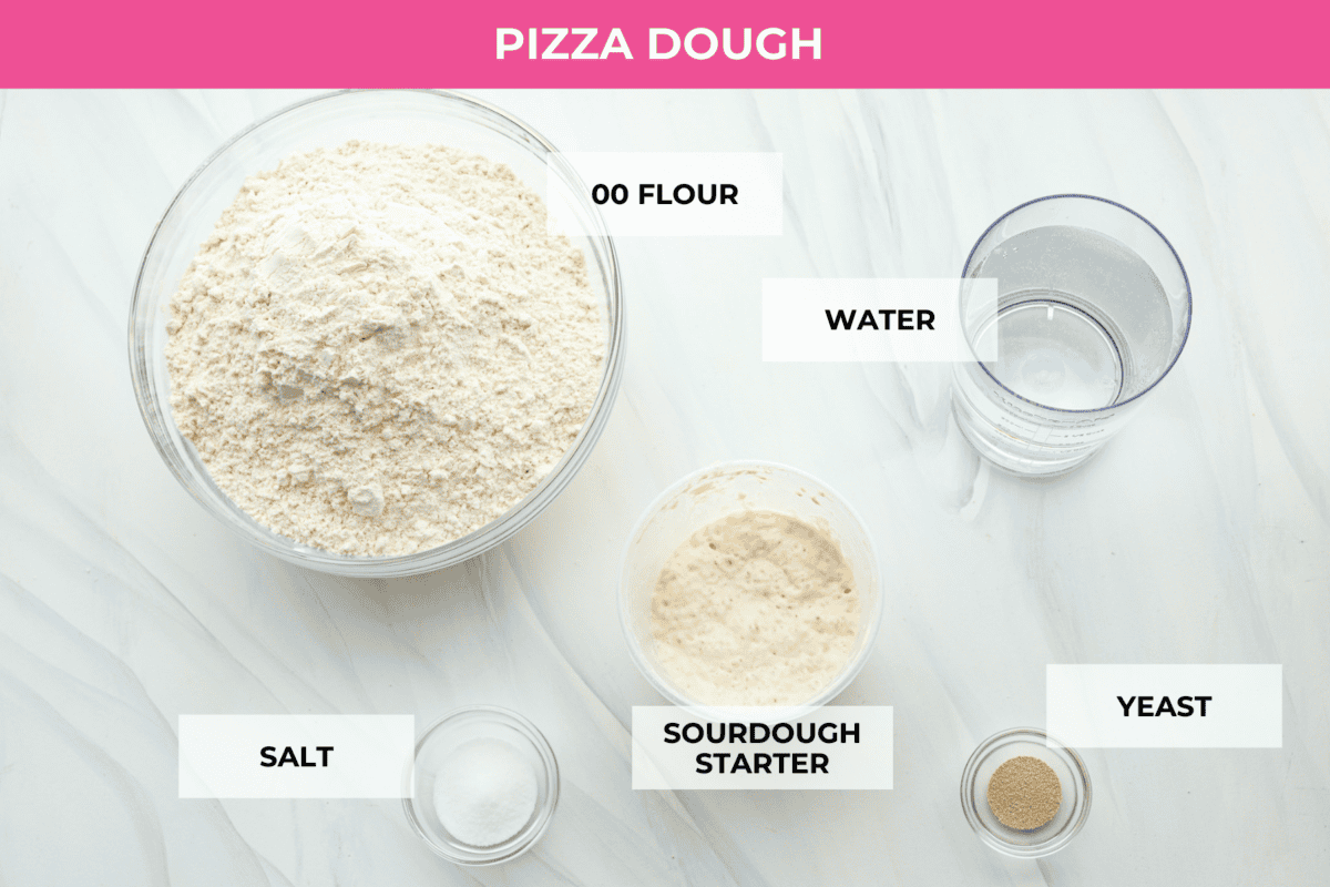 This is the perfect beginner's guide for making wood-fired pizza dough! Pizza expert, Chef Brandon Price, taught me how to make authentic homemade pizza, and now you get to learn too! Ingredients labeled to make wood-fired pizza dough.