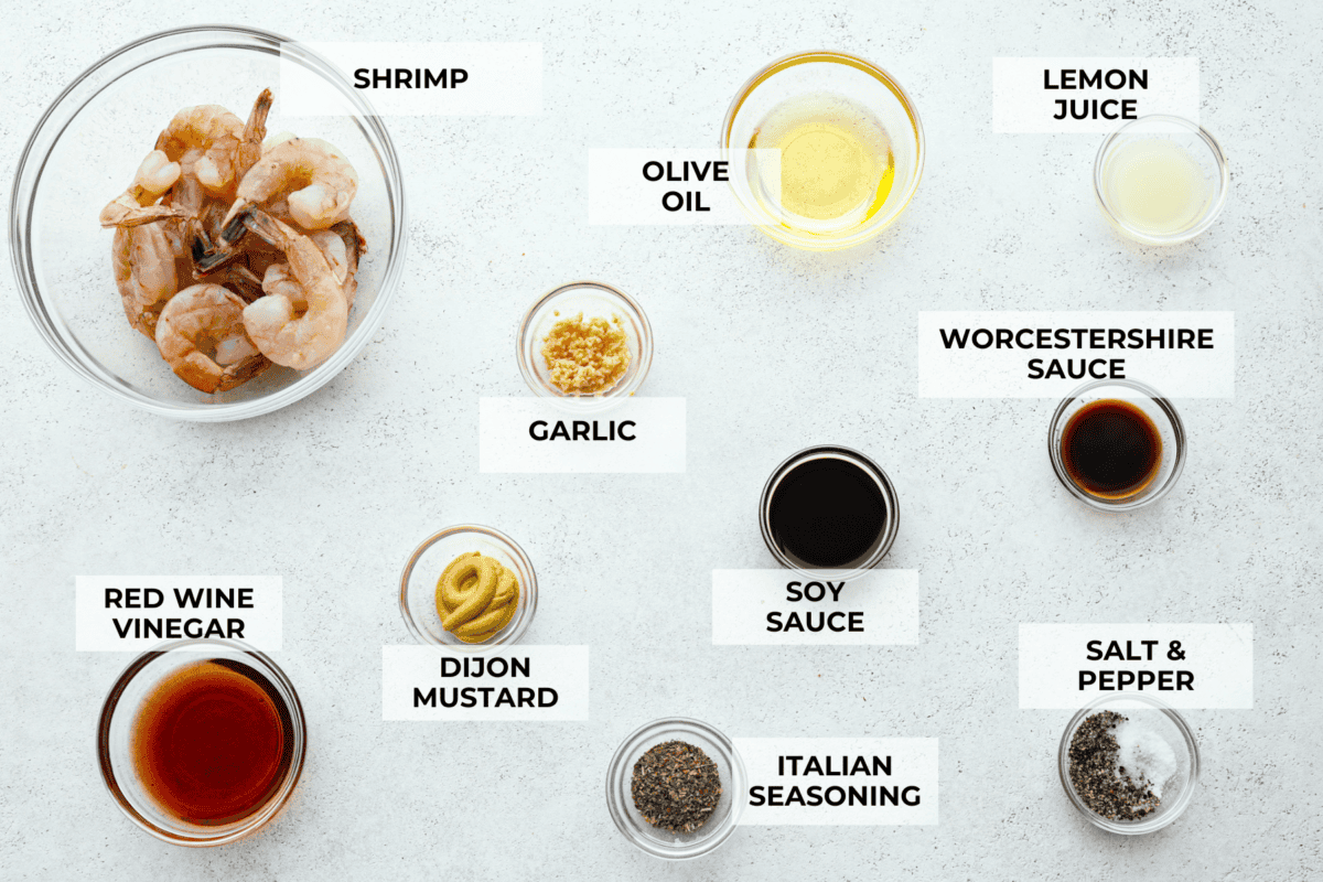 This air fryer shrimp is tender, delicious, and so easy to make! With only a few ingredients, the marinated shrimp cooks to perfection and has the best flavor! Ingredients needed labeled.