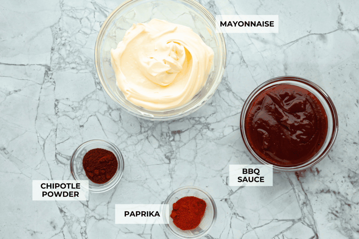 Red Robin campfire sauce is the best pairing for your burgers, fries, and more. Whip it up in minutes with just 4 ingredients and enjoy the deliciously creamy consistency and smoky flavor. Overhead shot of labeled ingredients.