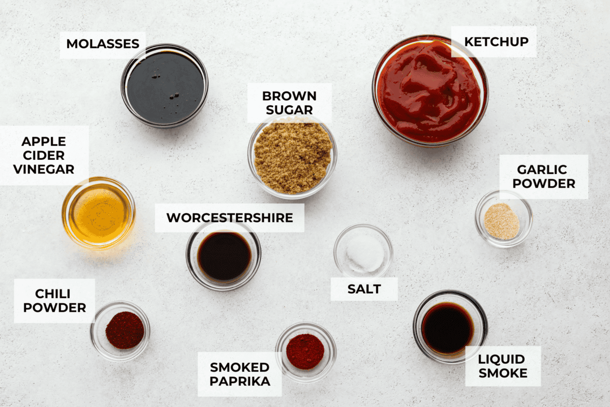 This Homemade BBQ Sauce recipe has the most amazing flavor combination and only takes minutes to make! It's sweet and tangy and has the perfect amount of smokiness that makes this BBQ sauce a family favorite! Ingredients labeled.
