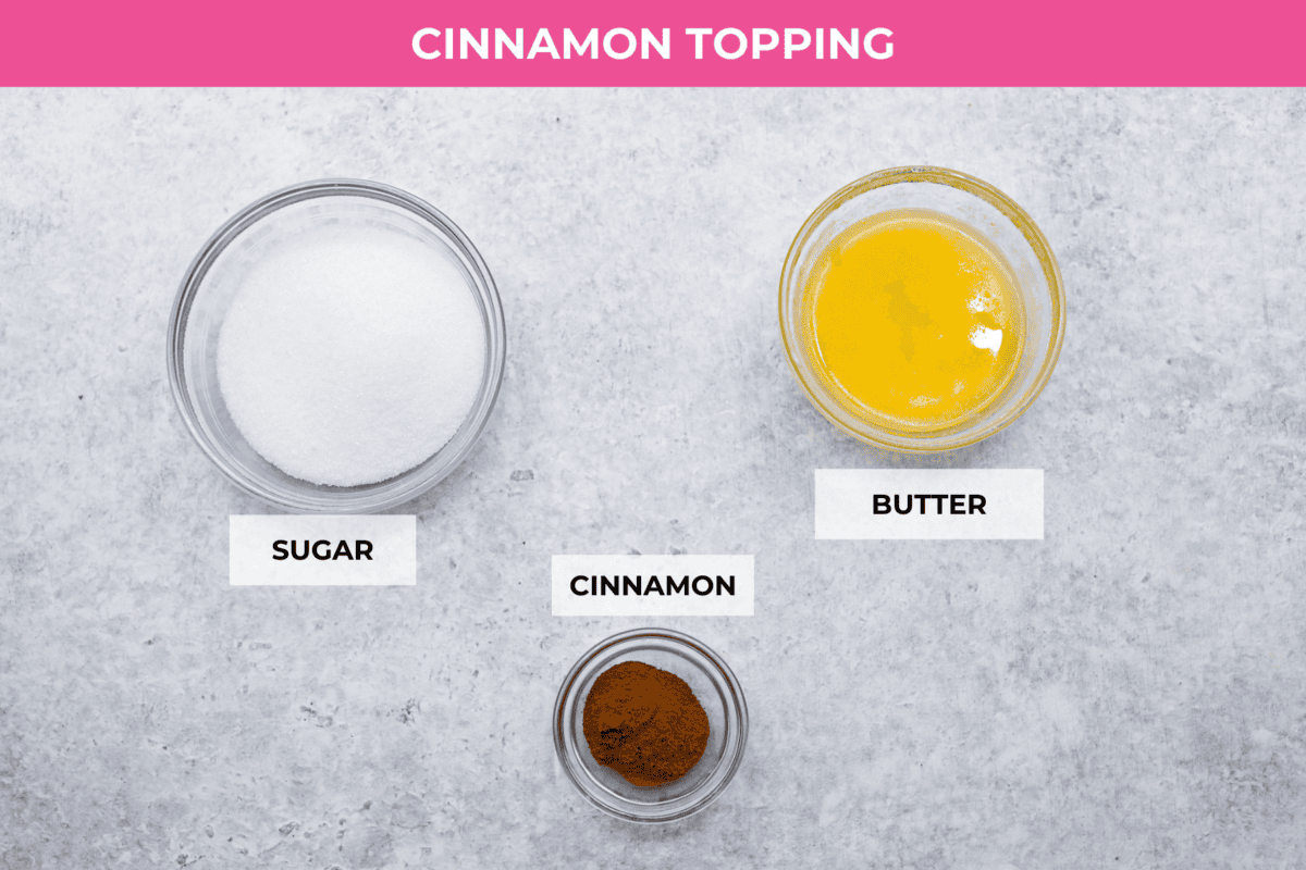 Sugar cream pie, or Hoosier pie, is a creamy, delicious treat with deep roots in the Midwest, especially in Indiana. You can top it however you like, serve it warm, at room temperature, or even chilled. Give this simple recipe a go. I know youโll love it! Overhead shot of labeled cinnamon topping ingredients.