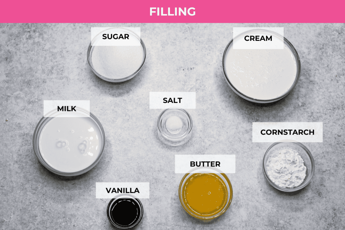 Sugar cream pie, or Hoosier pie, is a creamy, delicious treat with deep roots in the Midwest, especially in Indiana. You can top it however you like, serve it warm, at room temperature, or even chilled. Give this simple recipe a go. I know youโll love it! Overhead shot of labeled sugar cream pie filling ingredients.