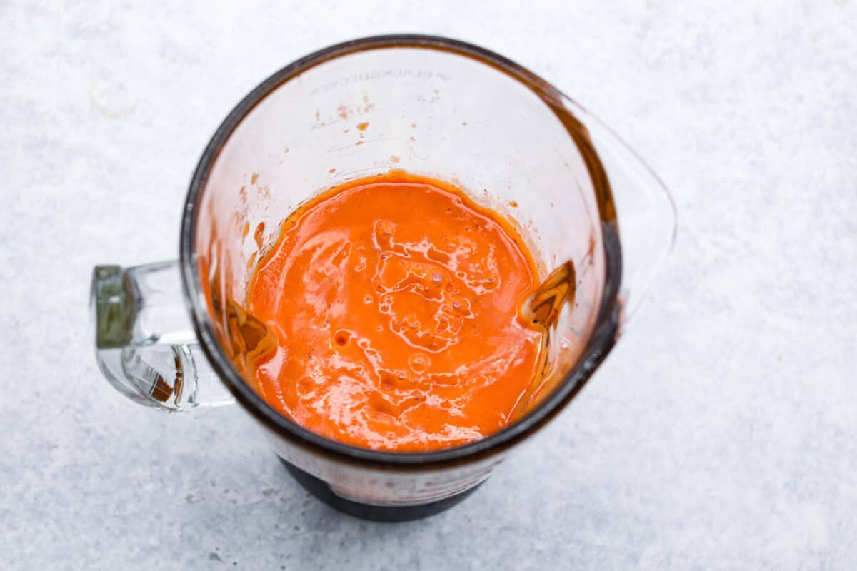 Delicious Catalina French Dressing will give your salad the perfect tangy, sweet flavor! It comes together quickly with a few simple ingredients you probably already have in your kitchen! Once you try it, you will want to have it on repeat! Overhead shot of blended Catalina dressing.