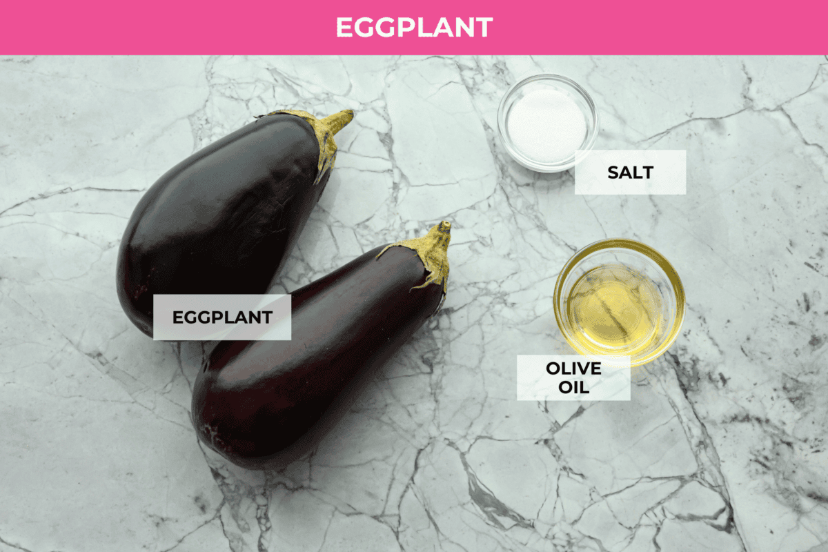 Eggplant Lasagna is a delicious low-carb way to enjoy the classic flavors of lasagna! The tender eggplant layers are loaded with meat sauce, a creamy ricotta mixture, and lots of melty cheese. You won't even miss the noodles! Ingredients labeled to prepare the eggplant.