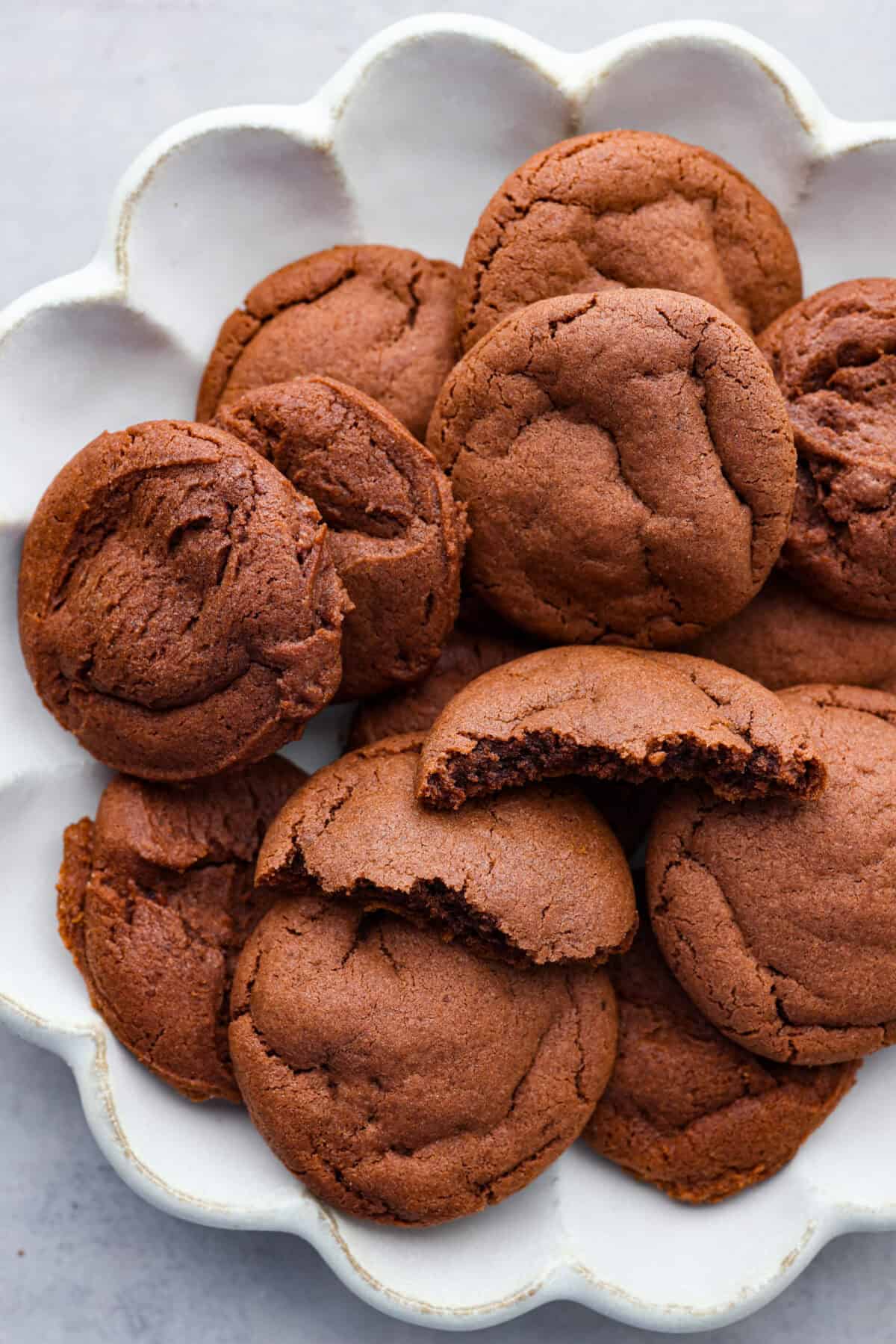 Chocolate Pudding Cookies are soft, chewy, and irresistibly delicious! They are quick and easy to bake and will be a huge hit with anyone who tries them! A platter of chocolate pudding cookies.